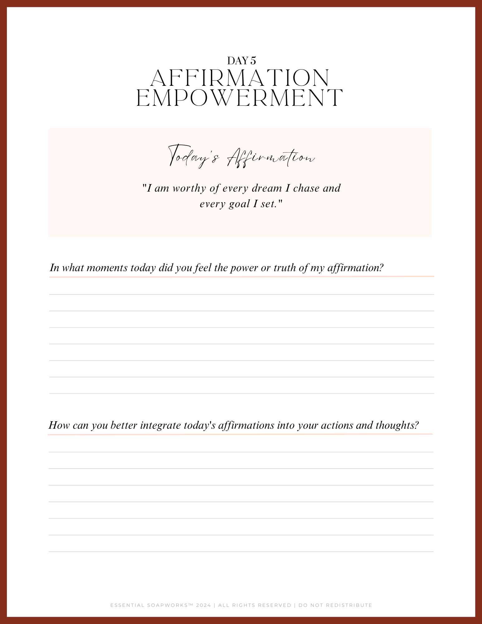 28-Day Affirmation Empowerment Self-Care Journal