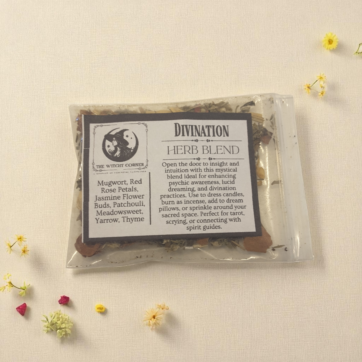 Divination Herb blend on a beige background