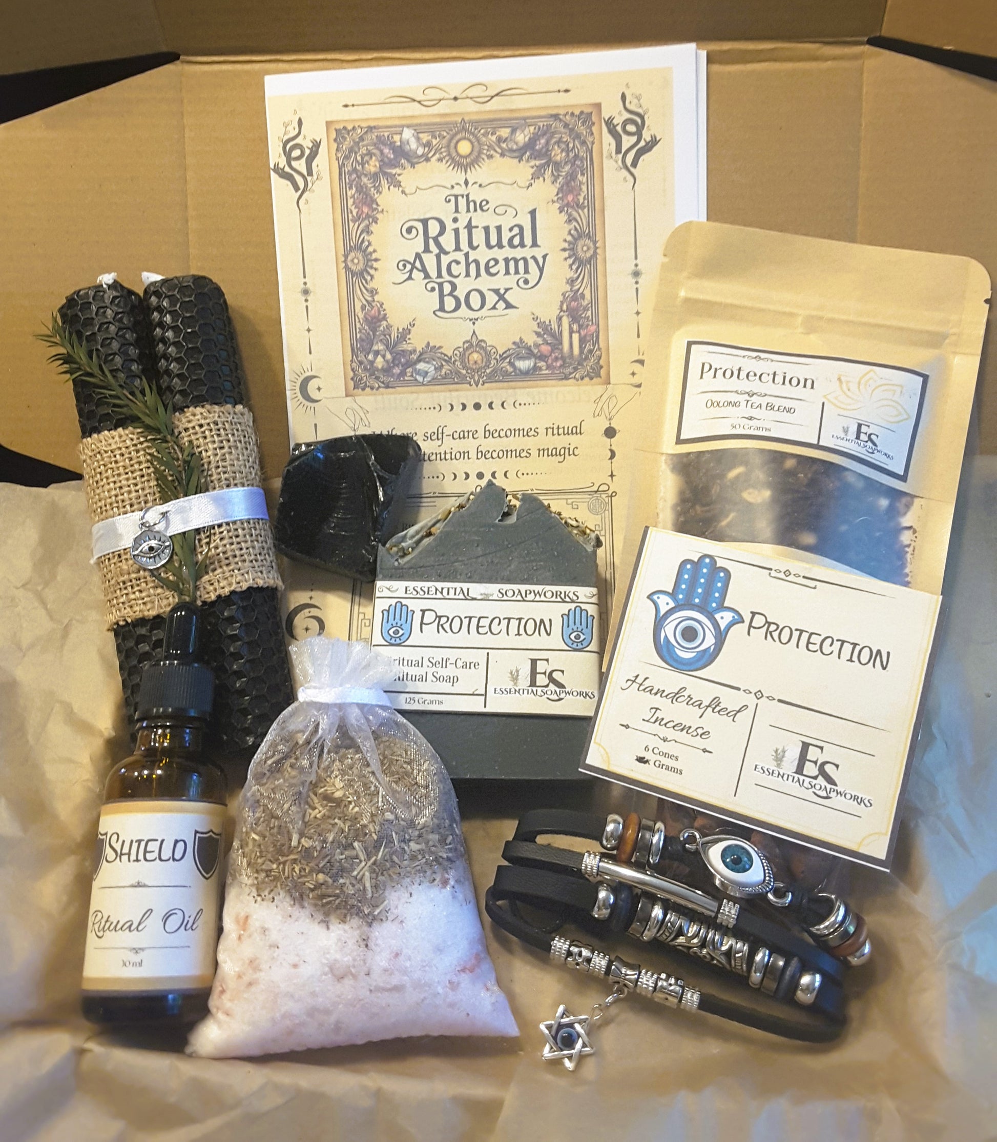 Ritual Alchemy Box | Sacred Self-Care & Ritual Wellness Subscription including ritual guide, bath bomb, crystal, soap, ritual oil, loose leaf tea, incense, jewelry and candles