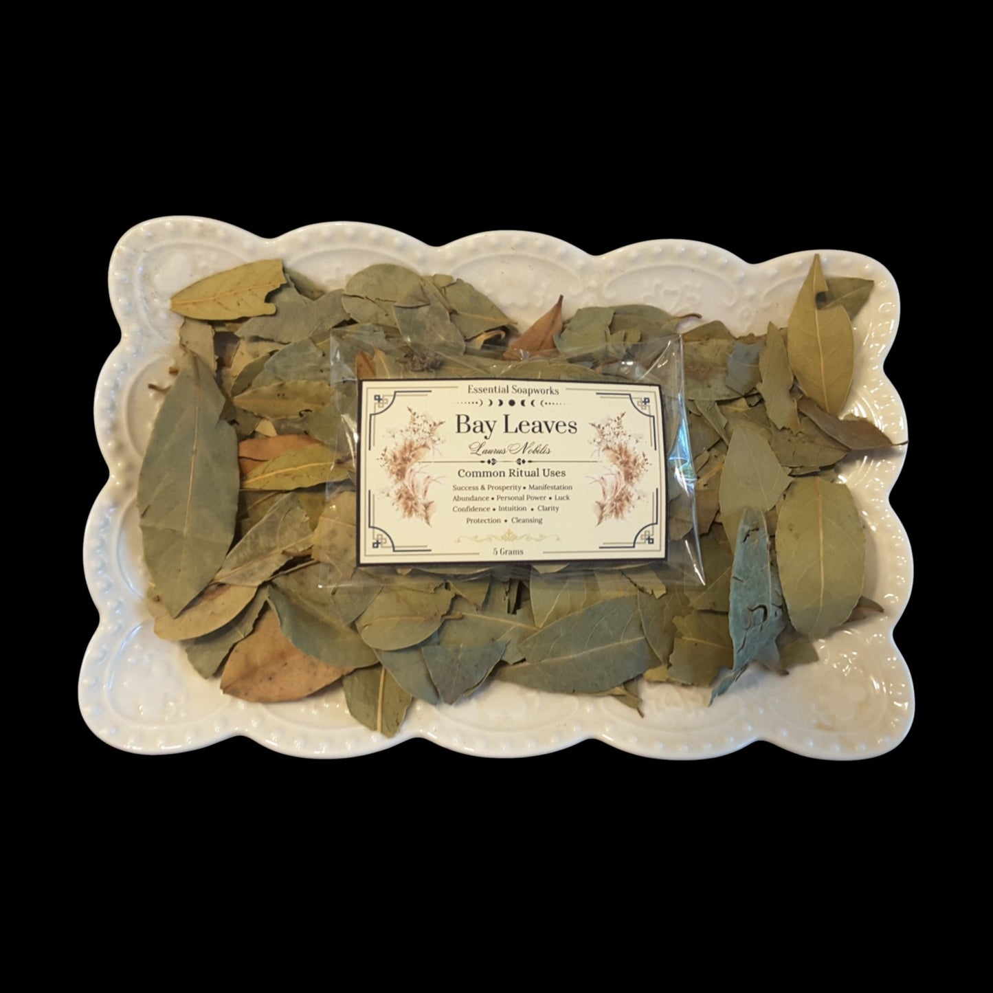 A clear plastic bag of Bay Leaves 
