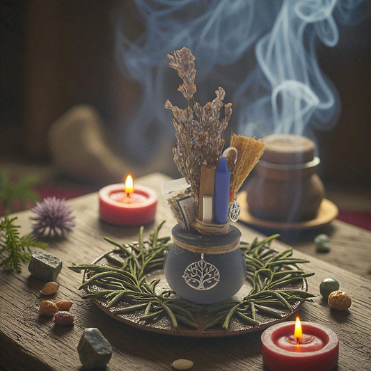 Anti-Anxiety Mini Cauldron Spell Kit on a wooden surface